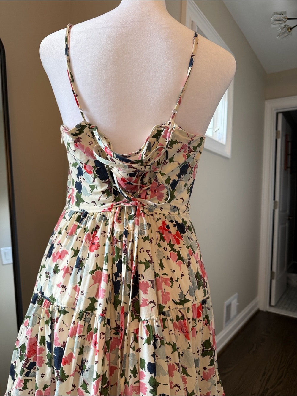 cinq a sept Cream Floral Tiered Midi Skirt with Pink and Navy Accents - Picture 7 of 13